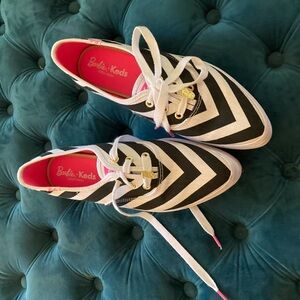 Keds Black & White Chevron Sneakers with Pink Insole